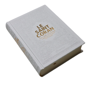 Le Saint Coran - Transcription phonétique et Traduction des sens en français - Blanc - Edition de luxe (Couverture cuir de couleur blanche dorée)