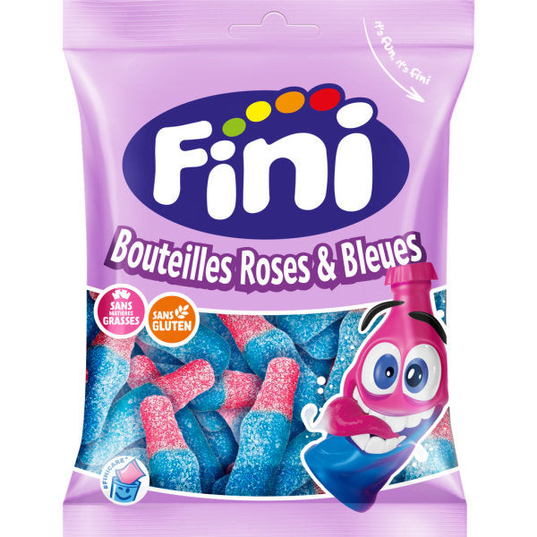 Bouteilles roses et bleues acidulé