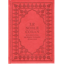 Charger l&#39;image dans la galerie, Le Noble Coran (bilingue français/arabe) - couverture cartonnée en daim rouge bordeaux
