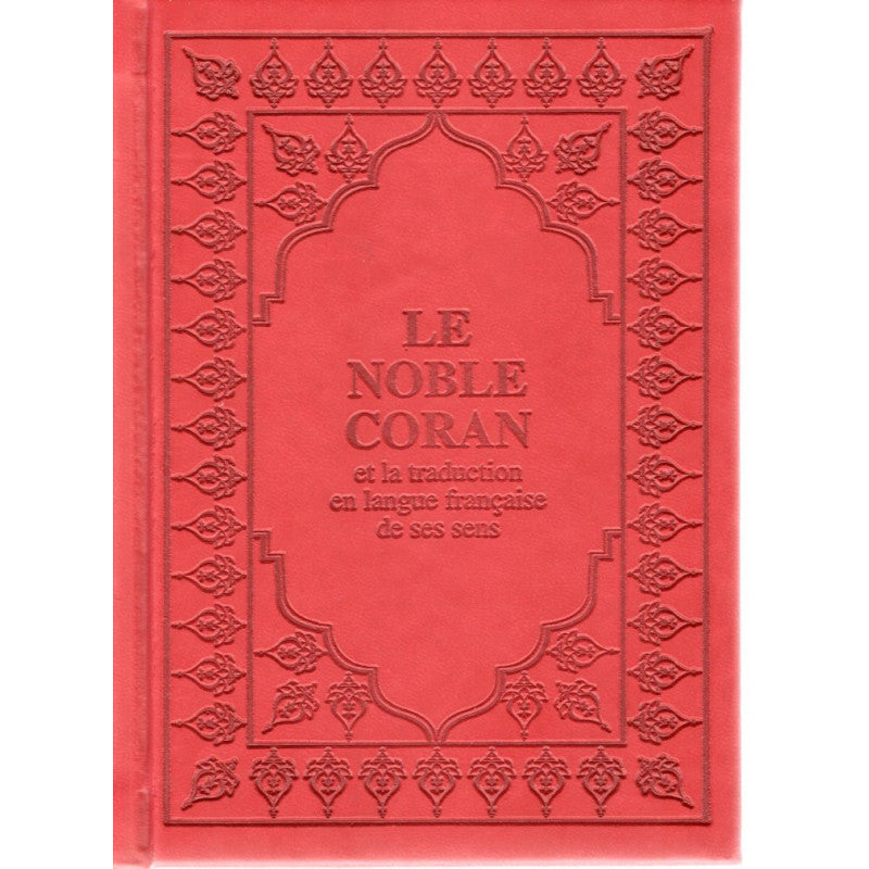 Le Noble Coran (bilingue français/arabe) - couverture cartonnée en daim rouge bordeaux