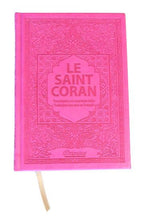 Charger l&#39;image dans la galerie, Le Saint Coran - (Phonétique/ français/arabe) - couverture cartonnée en daim couleur fushia
