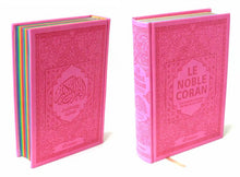 Charger l&#39;image dans la galerie, Le Noble Coran avec pages en couleur Arc-en-ciel (Rainbow) - Bilingue (français/arabe) - Couverture Daim de couleur rose
