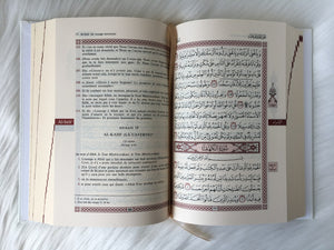Le Noble Coran bilingue français/arabe avec index des sourates sur le côté - Edition de luxe couverture cartonnée en cuir couleur Blanc doré