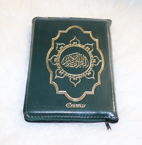 Le Saint Coran en langue arabe avec fermeture Zip - Grand format (14 x 20 cm) - Couleur vert sapin
