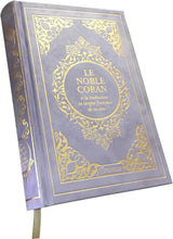 Charger l&#39;image dans la galerie, Le Noble Coran et la traduction en langue française de ses sens (Index des sourates sur le côté) - Edition de luxe couverture cartonnée en daim couleur Mauve doré
