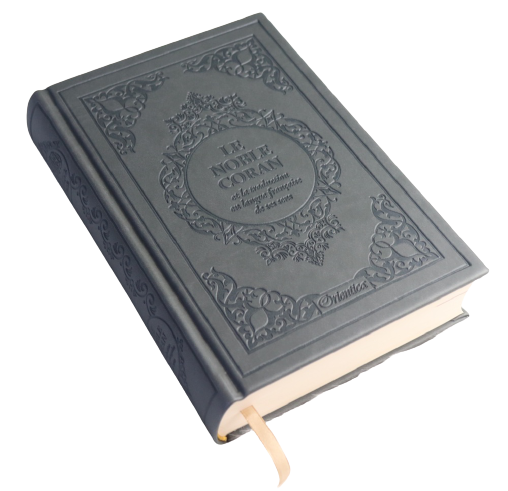 Le Noble Coran Bilingue (français/arabe) - Edition de luxe couverture cartonnée en daim couleur Grise (Gris avec index des sourates)