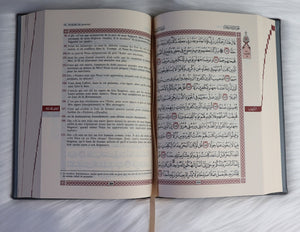 Le Noble Coran Bilingue (français/arabe) - Edition de luxe couverture cartonnée en daim couleur Grise (Gris avec index des sourates)