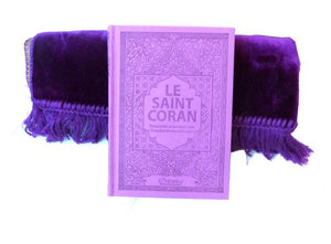 Pack cadeau : Le Saint Coran (arabe-français-phonétique) avec couverture daim de luxe (mauve) + Tapis unis mauve