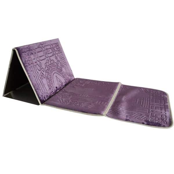 Tapis de prière pliable violet ultra confortable avec adossoir intégré (dossier - chaise - support pour le dos pour s'adosser)