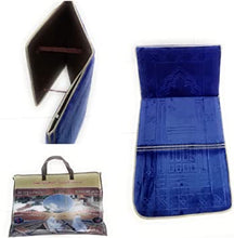 Charger l&#39;image dans la galerie, Tapis de prière pliable bleu ultra confortable avec adossoir intégré (dossier - chaise - support pour le dos pour s&#39;adosser)
