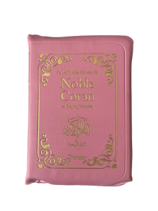 Le Noble Coran en français - La traduction des sens en langue française (Fermeture zip) - Couleur rose clair