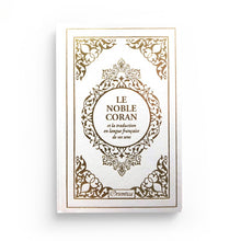 Charger l&#39;image dans la galerie, Le Noble Coran bilingue français/arabe avec index des sourates sur le côté - Edition de luxe couverture cartonnée en cuir couleur Blanc doré

