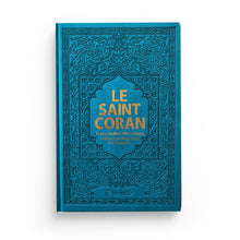 Charger l&#39;image dans la galerie, Le Saint Coran en arabe + Transcription phonétique (de l&#39;arabe) et Traduction des sens en français - Edition de luxe (Couverture cuir colorée bleu-turquoise dorée)
