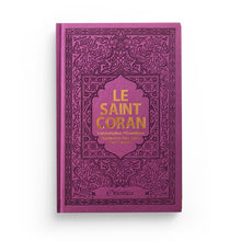 Charger l&#39;image dans la galerie, Le Saint Coran - Français - arabe - Transcription (phonétique) - Edition de luxe (Couverture en cuir mauve-violet doré)
