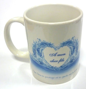 Mug "Pour mon cher fils" (coeur sur fond bleu)